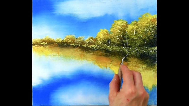 Autumn Lake, Easy Art for Beginners, Oval Brush