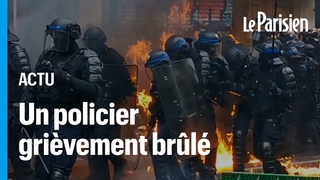 Un policier touch par un cocktail molotov lors de la manifestation du 1er Mai  Paris