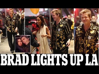 Brad Pitt marks 60th birthday in VERY bold gold suit with girlfriend Ines de Ramon